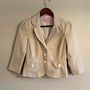 View Collection Suits Tan And White Striped Blazer Top Women’s Size  4